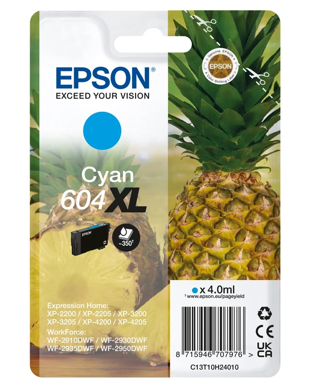 Epson 604XL High Capacity Cyan Ink Cartridge - (C13T10H24010 Pineapple)