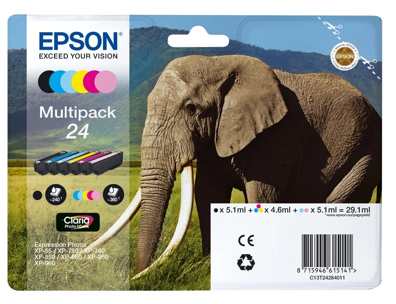 Epson 24 6 Colour Ink Cartridge Multipack - (T2428 Elephant)