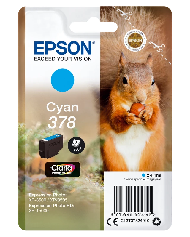 Epson 378 Cyan Ink Cartridge - (T3782 Squirrel)