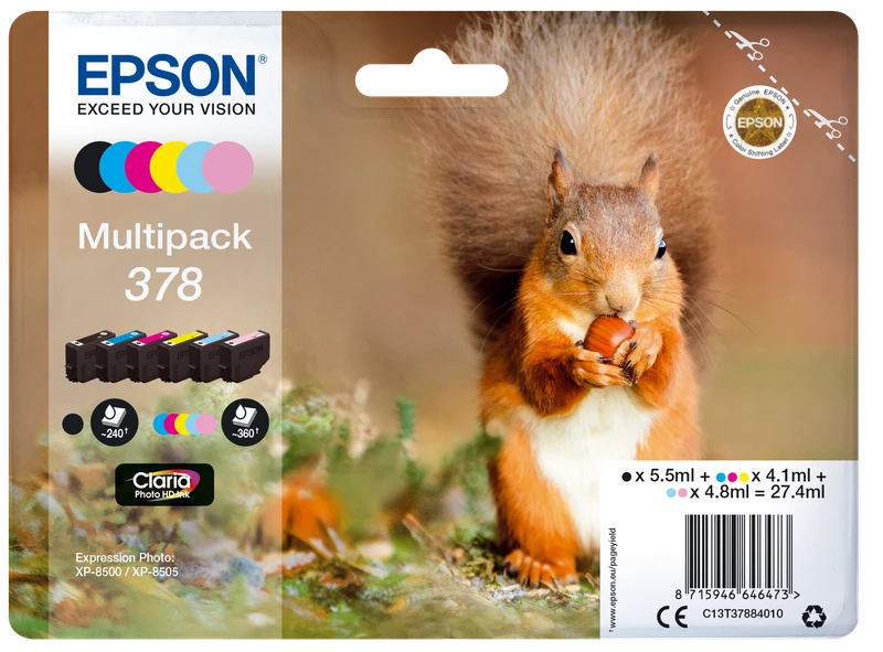 Epson 378 6 Colour Ink Cartridge Multipack - (T3788 Squirrel)