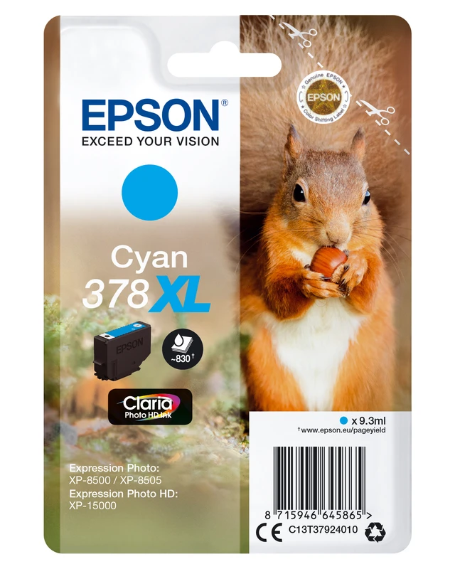 Epson 378XL High Capacity Cyan Ink Cartridge - (T3792 Squirrel)
