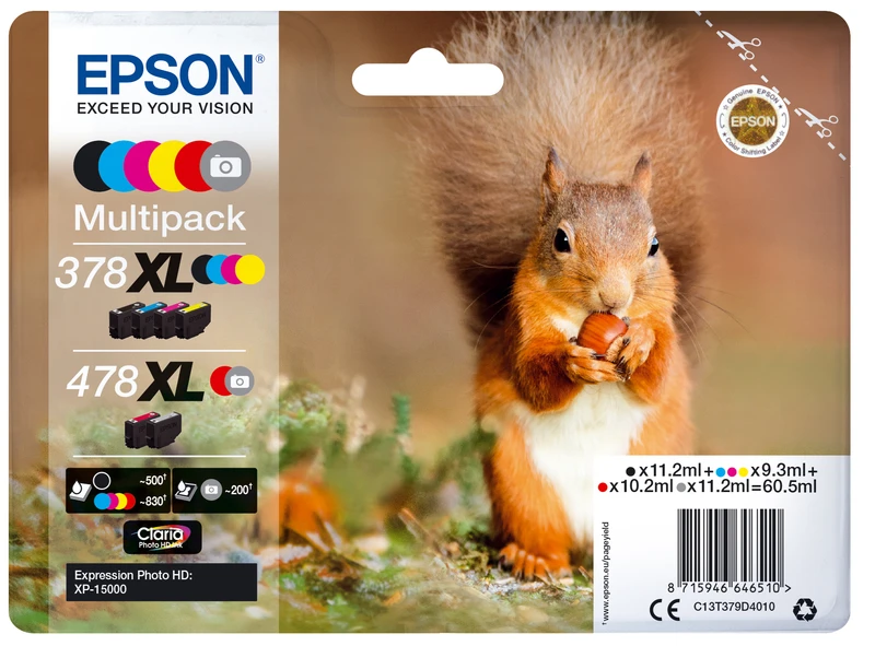 Epson 378XL / 478XL 6 Colour High Capacity Ink Cartridge Multipack - (T379D Squirrel)