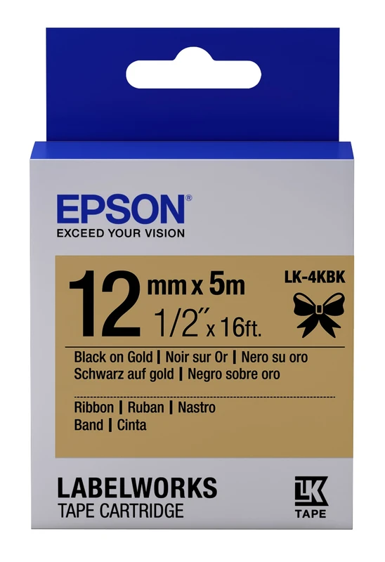 Epson C53S654001 Black on Gold Labelling 12mm x 5m Tape - (LK-4KBK)
