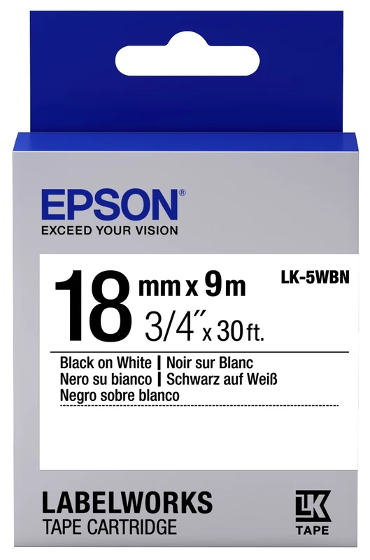 Epson C53S655006 Black on White Label Tape 18mm x 9m - (LK-5WBN)