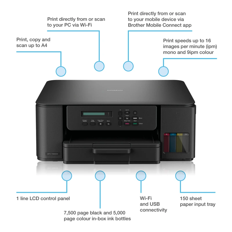 Brother DCP-T580DW A4 Multifunction Colour Inkjet Printer