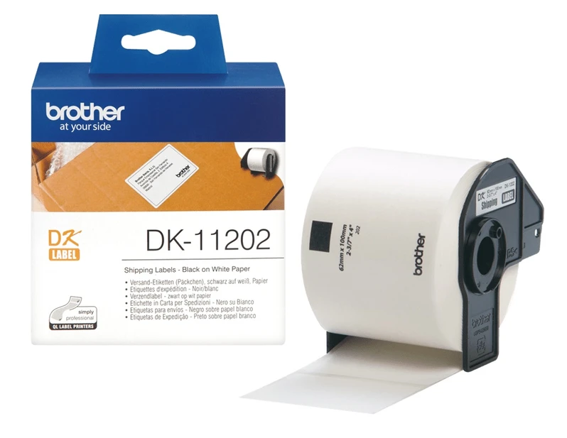 Brother DK11202 300 x Black on White DK-11202 62mm x 100mm Adhesive Shipping Labels