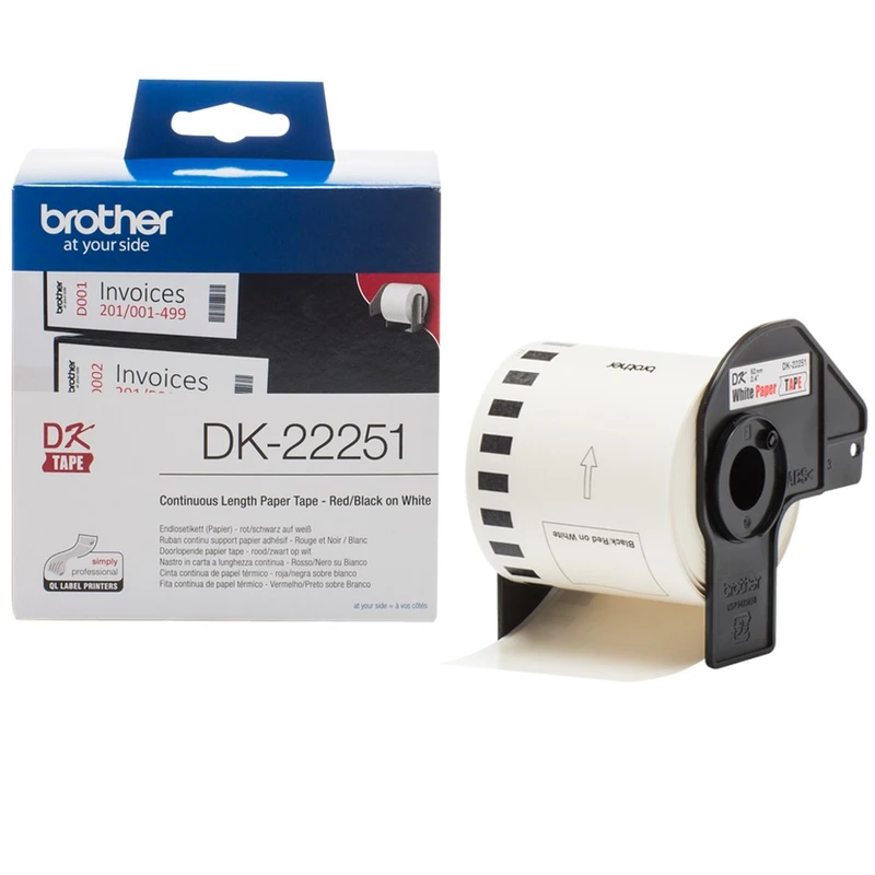 Brother DK-22251 Red/Black On White 62mm x 15.24m Self Adhesive Continuous Paper Tape