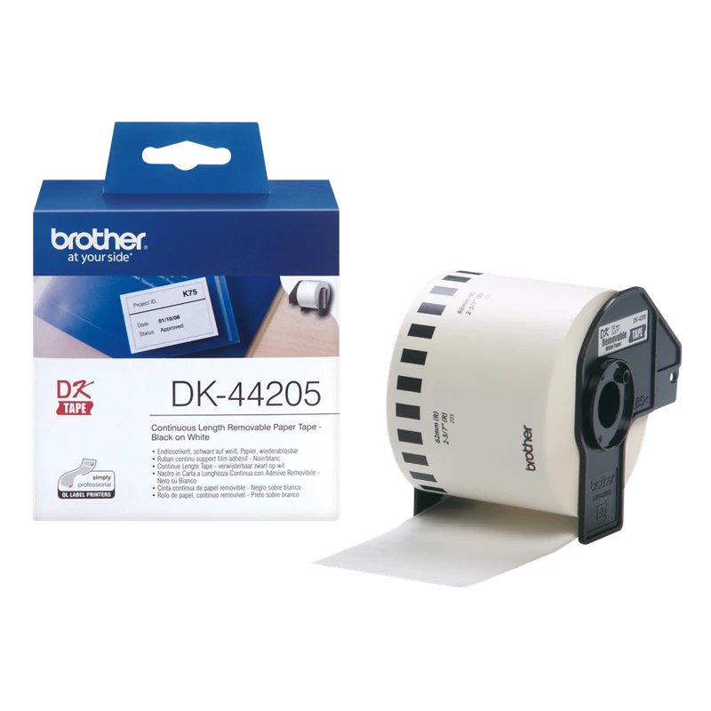 Brother DK-44205 Black On White 62mm x 30.48m Continuous Paper Tape Adhesive Paper
