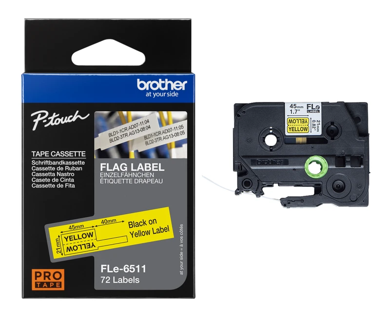 Brother FLE-6511 Black On Yellow Die-Cut Tape Cassette 21mm x 45mm
