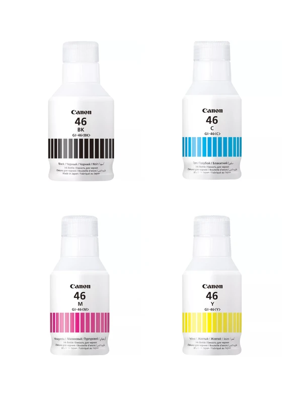 Canon GI-46 4 Colour Ink Bottle Multipack (GI-46PGBK, GI-46C, GI-46M, GI-46Y)