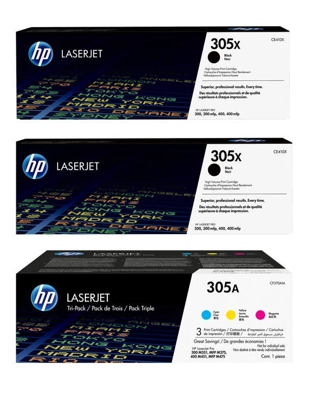 HP 305X / HP 305A 5 Colour Toner Cartridge Multipack (CE410XD & CF370AM)