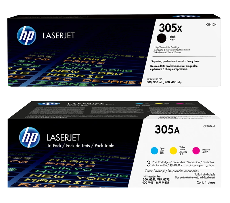 HP 305X / 305A 4 Colour Toner Cartridge Multipack (CE410X & CF370AM)