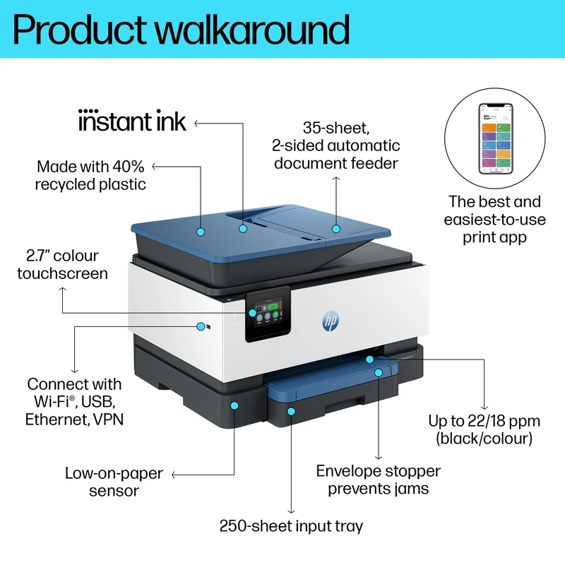 HP OfficeJet Pro 9125e Colour Inkjet Printer