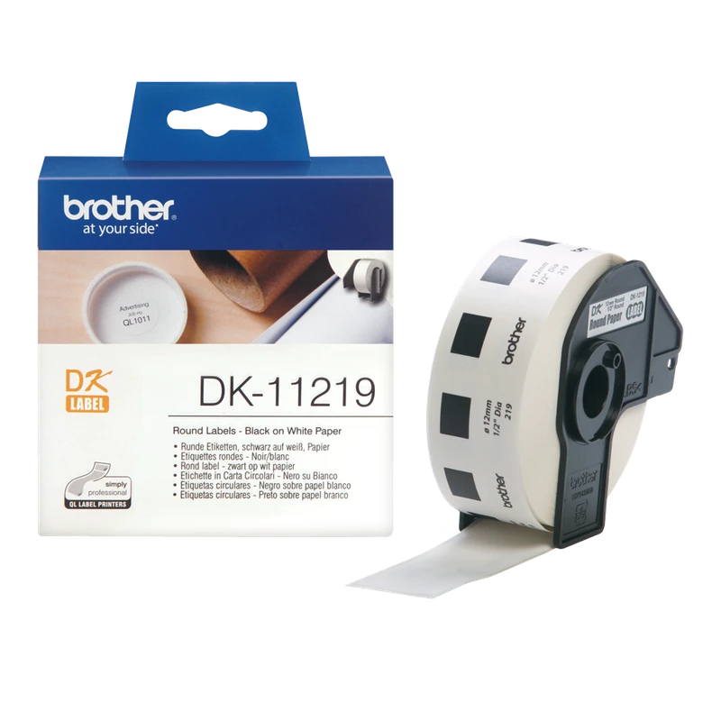 Brother DK11219 1200 x Black On White DK-11219 Round Labels 12mm Non Adhesive Diameter Paper