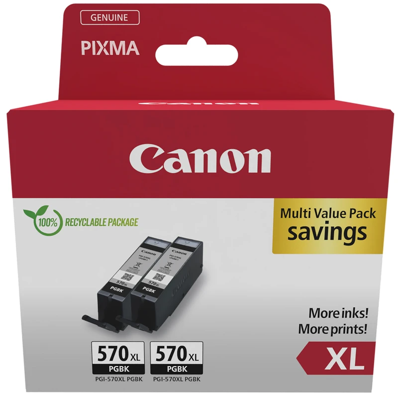 Canon PGI-570PGBKXL High Capacity Black Ink Cartridge Twin Pack - (0318C007)