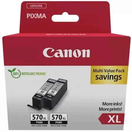 Canon PGI-570PGBKXL High Capacity Black Ink Cartridge Twin Pack - (0318C007)