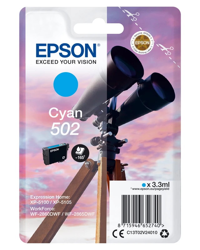 Epson 502 Cyan Ink Cartridge - (C13T02V24010 Binoculars)