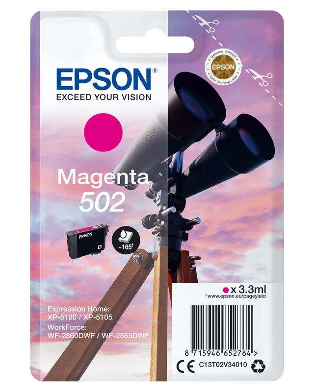 Epson 502 Magenta Ink Cartridge - (C13T02V34010 Binoculars)