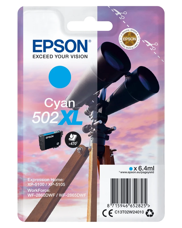 Epson 502XL High Capacity Cyan Ink Cartridge - (C13T02W24010 Binoculars)