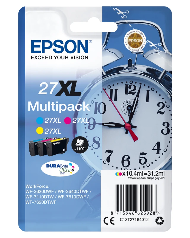 Epson 27XL High Capacity 3 Colour Ink Cartridge Multipack - (T2715 Alarm Clock)