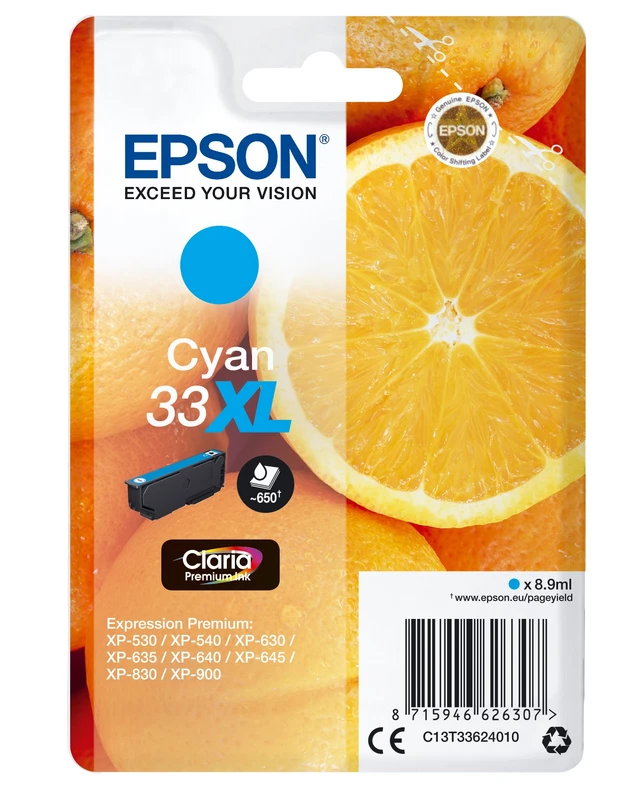 Epson 33XL Cyan High Capacity Ink Cartridge - (T3362 Oranges)