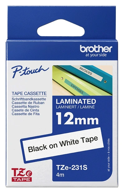 Brother TZe-231S2 Black On White Laminated P-Touch Adhesive Labelling Tape 12mm x 4m