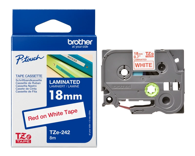 Brother TZe-242 Red On White Laminated P-Touch Adhesive Labelling Tape 18mm x 8m