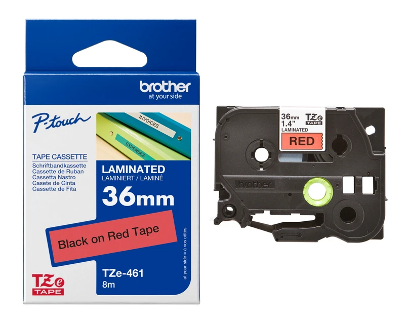Brother TZe-461 Black On Red Laminated P-Touch Adhesive Labelling Tape 36mm x 8m