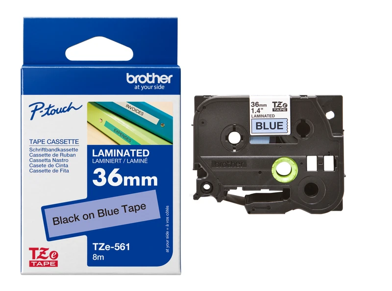 Brother TZe-561 Black On Blue Laminated P-Touch Adhesive Labelling Tape 36mm x 8m
