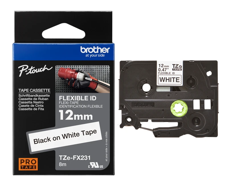 Brother TZe-FX231 Black On White Flexi ID P-Touch Adhesive Labelling Tape 12mm x 8m