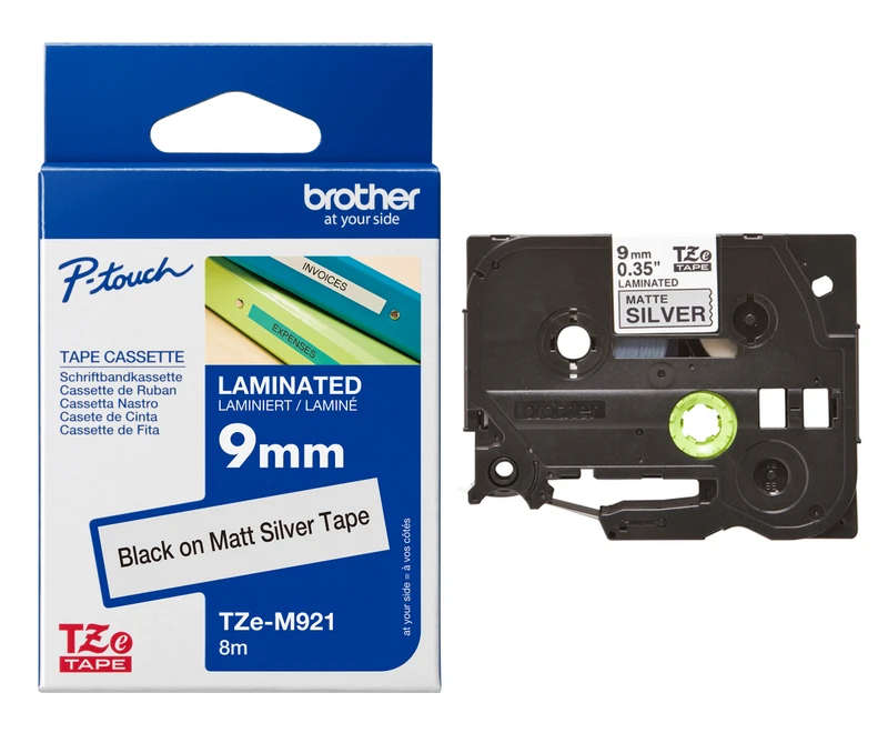 Brother TZE-M921 Black On Silver P-Touch Adhesive Labelling Tape 9mm x 8m