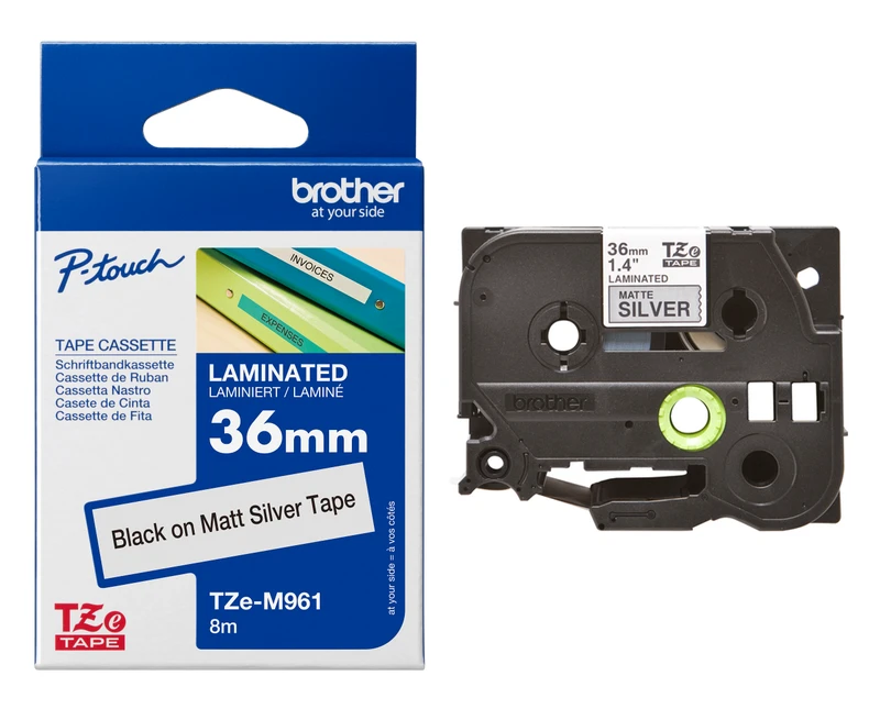 Brother TZe-M961 Black On Silver Metallic Matte Laminated P-Touch Adhesive Labelling Tape 36mm x 8m