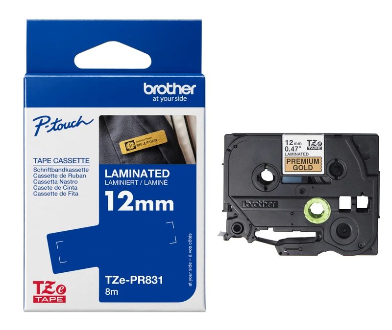 Brother TZe-PR831 Black On Premium Gold Laminated P-Touch Adhesive Labelling Tape 12mm x 8m