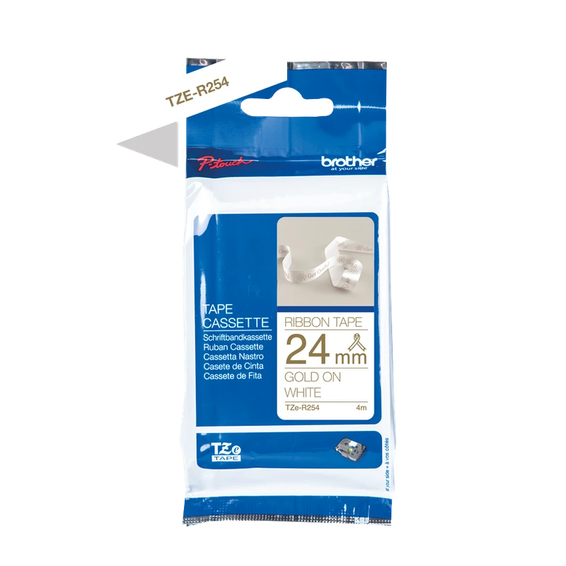 Brother TZE-R254 Gold On White Non-Adhesive Ribbon Tape Cassette 24mm x 4m