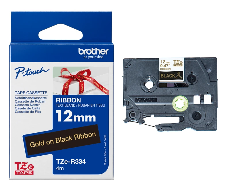 Brother TZE-R334 Gold On Black Non-Adhesive Ribbon Tape Cassette 12mm x 4m