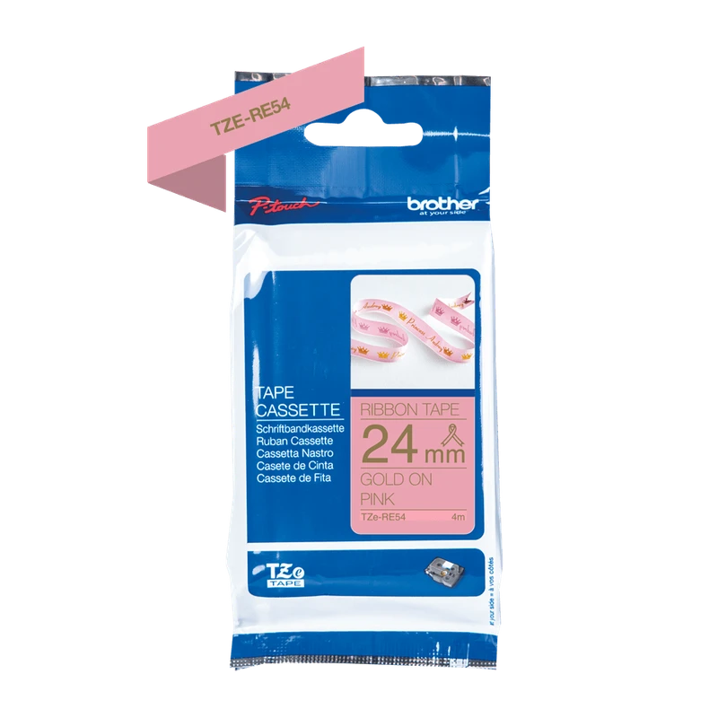 Brother TZE-RE54 Gold On Pink Non-Adhesive Ribbon Tape Cassette 24mm x 4m
