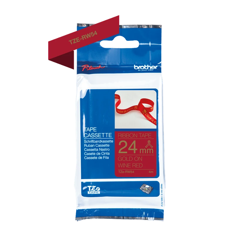 Brother TZE-RW54 Gold On Wine Red Ribbon Tape Cassette 24mm x 4m