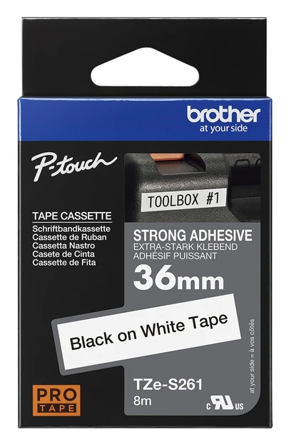 Brother TZe-S261 Black On White Strong Adhesive Laminated P-Touch Labelling Tape 36mm x 8m