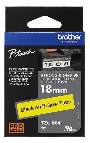 Brother TZe-S641 Black On Yellow Strong Adhesive Laminated P-Touch Labelling Tape 18mm x 8m