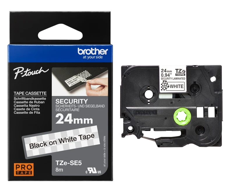 Brother TZE-SE5 24mm x 8m Continuous Black On White Adhesive Label Tape
