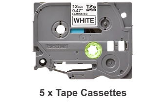 Brother TZE-231 Black On White Laminated P-Touch 5 Pack Adhesive Labelling Tape 12mm x 8m