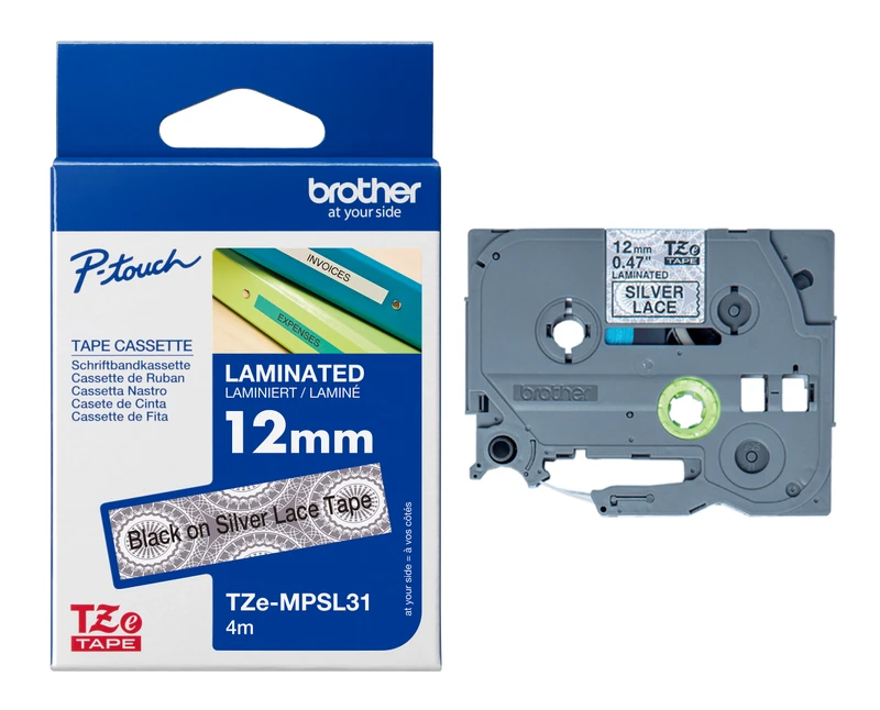 Brother TZEMPSL31 Black On Silver Plastic Adhesive Labelling Tape 12mm x 4m