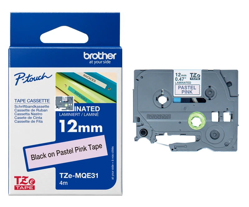 Brother TZEMQE31 Black On Pastel Pink Plastic Adhesive Labelling Tape 12mm x 4m