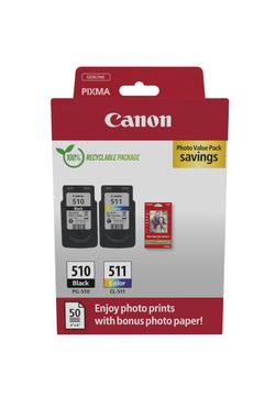 Canon PG-510/CL-511 Black & Colour Ink Cartridge & Photo Paper Multipack (2970B017)