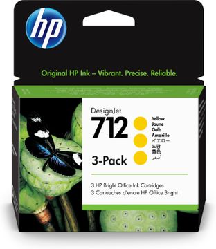 HP 712 3 pack Yellow Ink Cartridge (3ED79A)