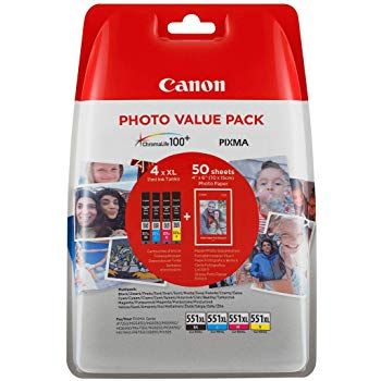 Canon CLI-551XL 4 Colour Ink Cartridge Multipack with Photo Paper - (6443B006)