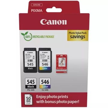 Canon PG-545/CL-546 Black & Tri-Colour Ink Cartridge & Photo Paper Multipack - (8287B008)