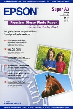 Epson Premium Glossy Photo Paper (C13S041316 20 Sheets, 255gsm, A3+ Premium Photo Paper)