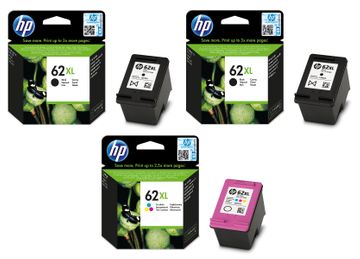 HP 62XL High Capacity 2 x Black & 1 x Tri-Colour Ink Cartridge Multipack