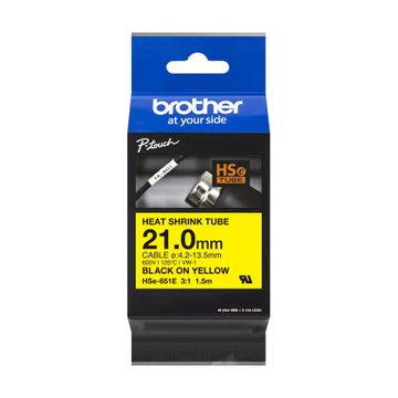 Brother HSE-651E Black On Yellow Heat Shrink Tube Tape 21mm x 1.5m